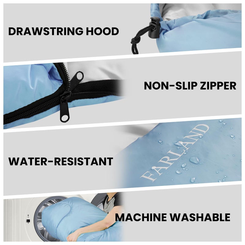 FARLAND Sleeping Bags 30â„‰ for Adults Teens Kids with Compression Sack Portable and Lightweight for 3-4 Season Camping, Hiking,Waterproof, Backpacking and Outdoors - Image 5